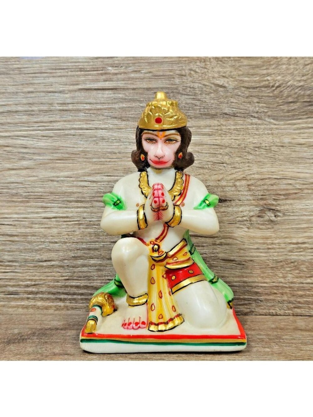 Lord Hanuman Marble Statue 5" Hand Painted Hindu God of Devotion Home Room Altar